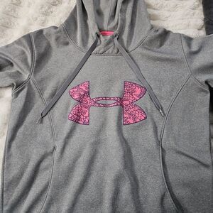 Under Armour Heather Gray Hoodie with Pink Patterned Logo